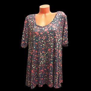 2XL Lula roe mineral wash FLORAL scoop neck short sleeve soft top